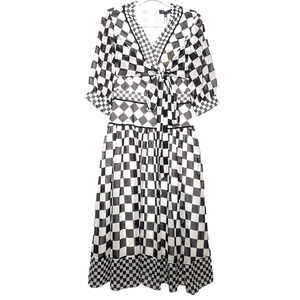 Black Gingham Check Sheer Chiffon Maximalist Avant Garde Midi Dress 6